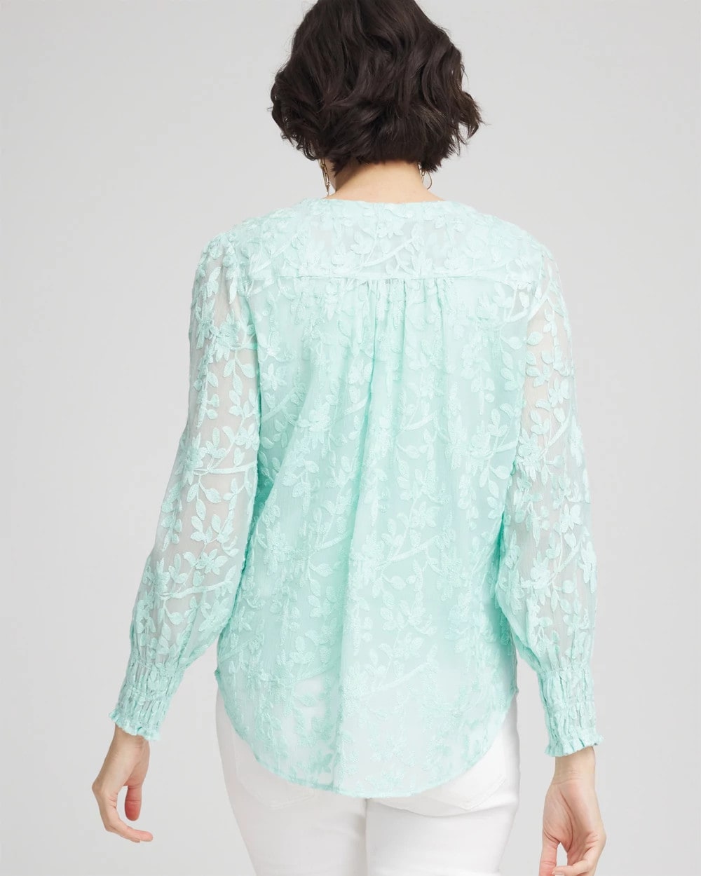 Chico's Floral Soutache V-Neck Blouse Teal Waters