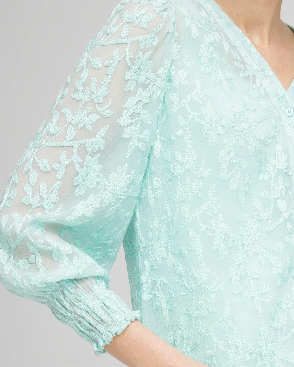 Chico's Floral Soutache V-Neck Blouse Teal Waters