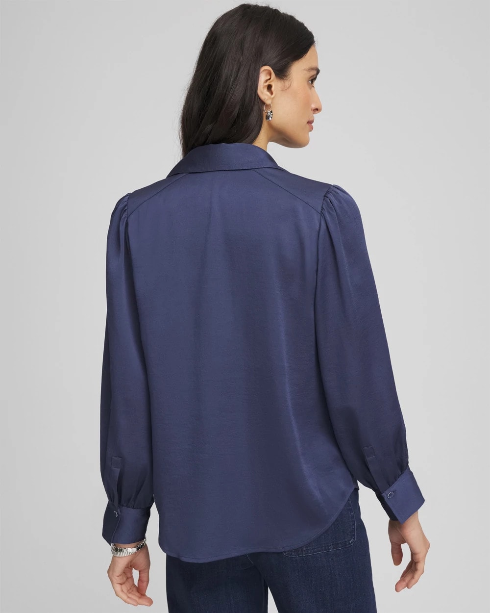 Chico's Puff Sleeve Satin Blouse Indigo Sky