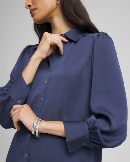Chico's Puff Sleeve Satin Blouse Indigo Sky