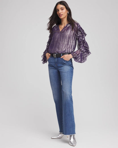 Chico's Georgette Ruffle Sleeve Blouse Purple Elixir