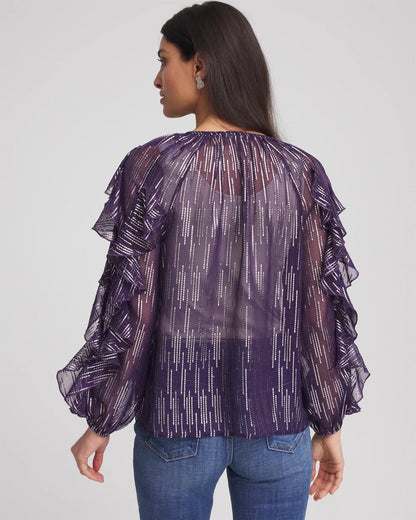 Chico's Georgette Ruffle Sleeve Blouse Purple Elixir