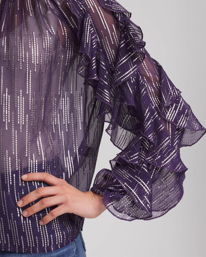 Chico's Georgette Ruffle Sleeve Blouse Purple Elixir