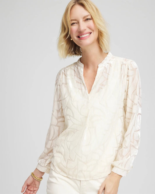 Chico's Cream Burnout Pullover Blouse English Cream