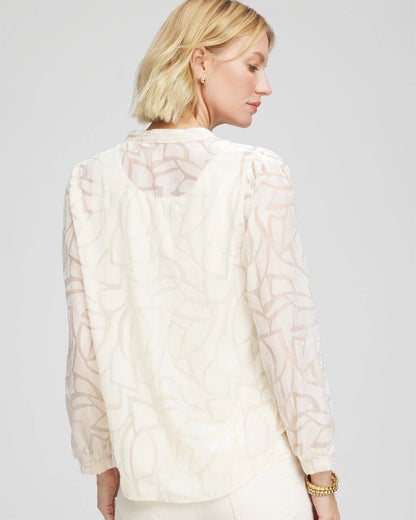 Chico's Cream Burnout Pullover Blouse English Cream