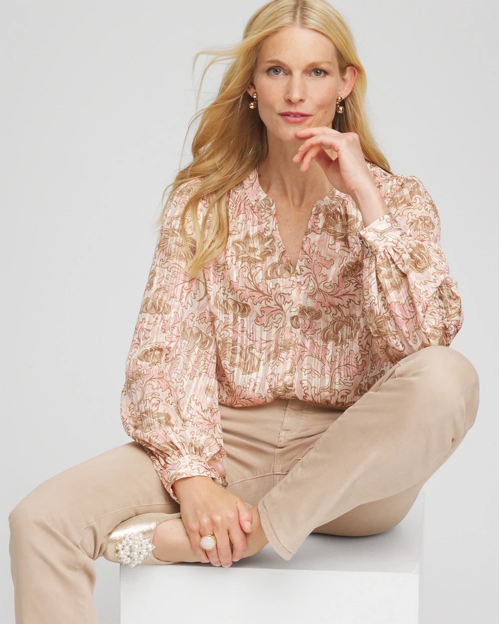 Chico's Revival Bloom Chiffon Blouse Blushed