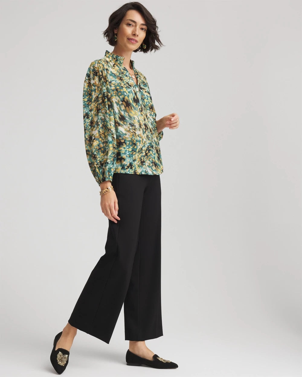 Chico's Crinkle Relaxed-Fit Blouse Darkest Spruce