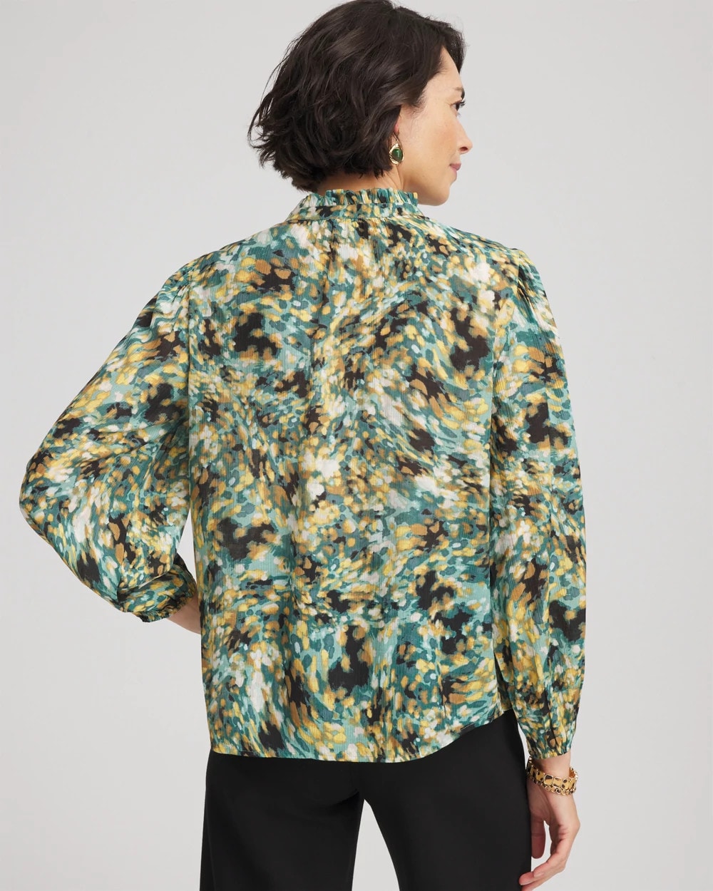 Chico's Crinkle Relaxed-Fit Blouse Darkest Spruce