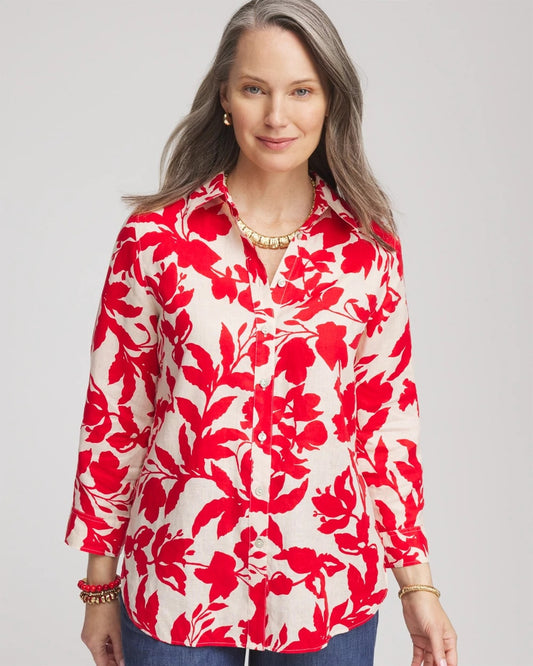 Chico's No Iron™ Floral Linen Shirt Red Glow