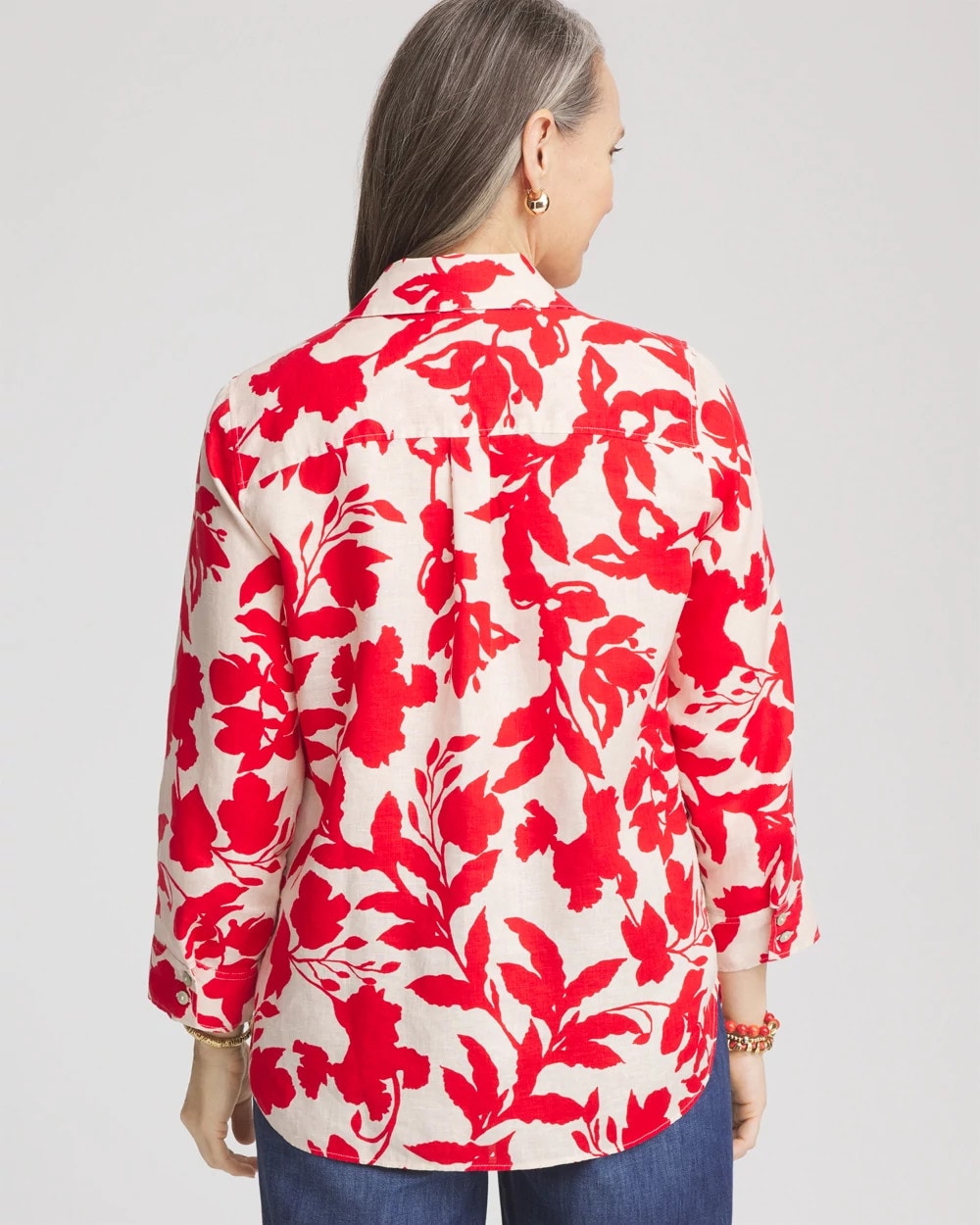 Chico's No Iron™ Floral Linen Shirt Red Glow