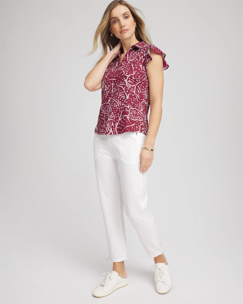 Chico's Zenergy® UPF Printed Polo Top Russet Red