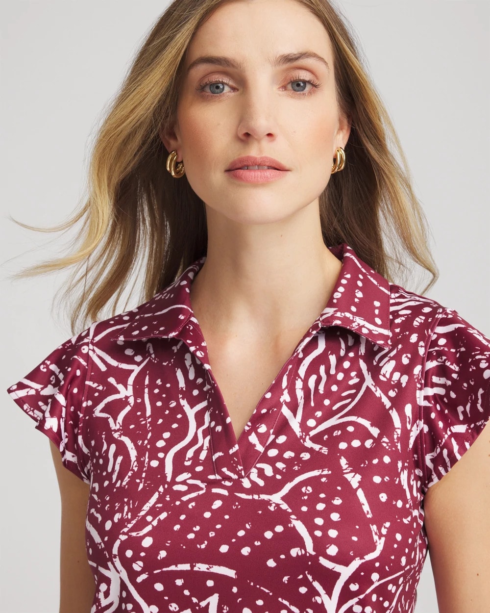 Chico's Zenergy® UPF Printed Polo Top Russet Red