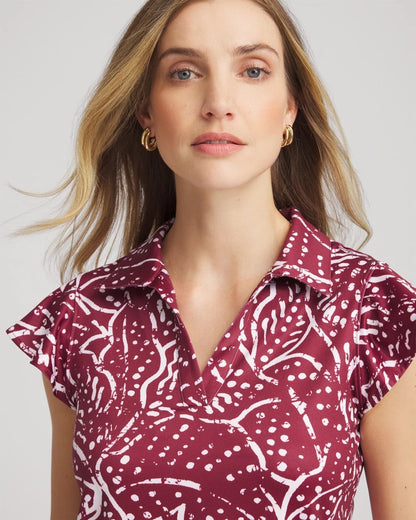 Chico's Zenergy® UPF Printed Polo Top Russet Red