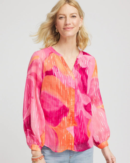 Chico's Watercolor Classic Fit Chiffon Blouse Crushed Berries