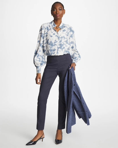 Chico's Faux Silk Mockneck Blouse Tidal Blue