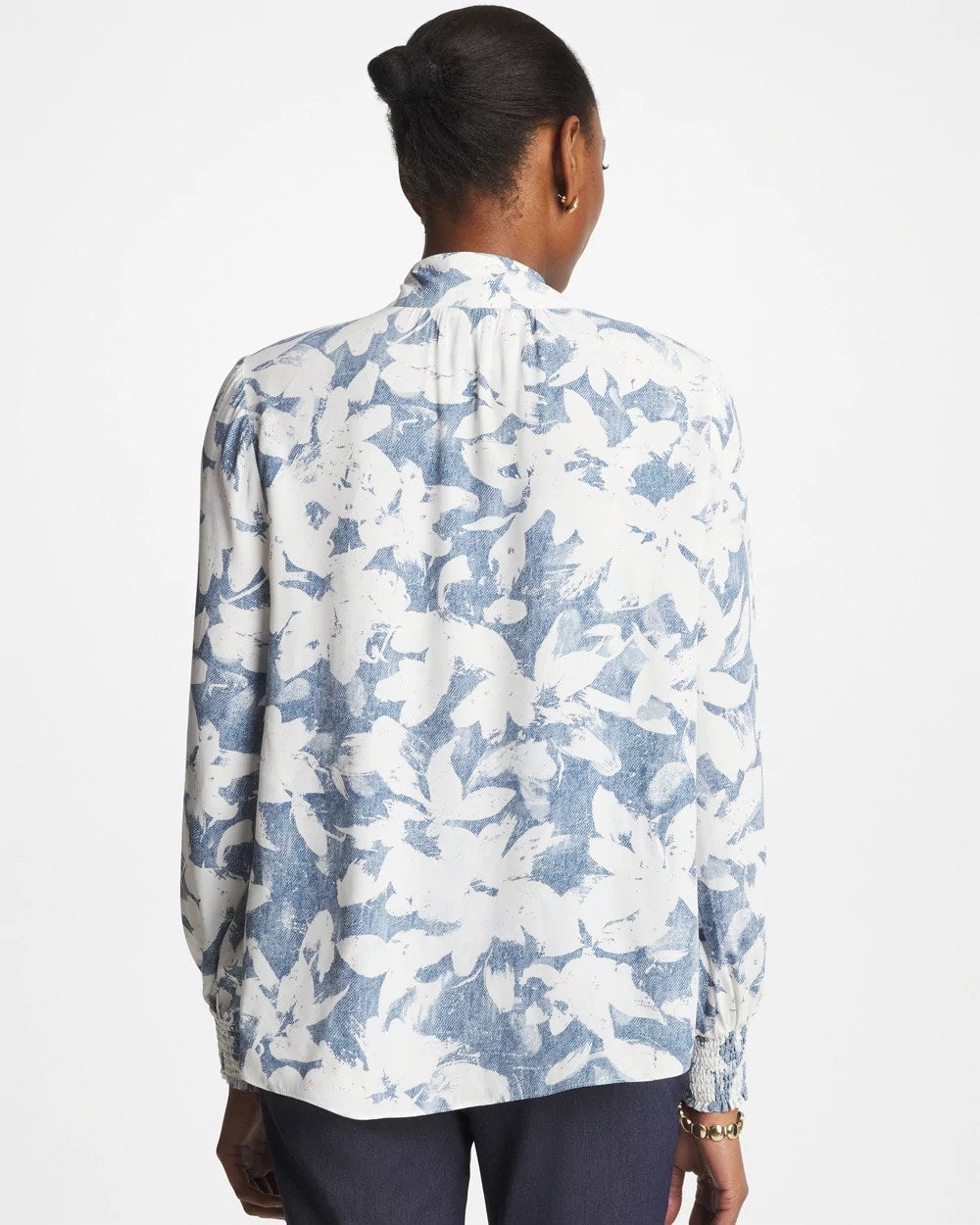 Chico's Faux Silk Mockneck Blouse Tidal Blue