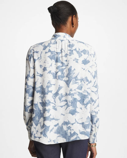 Chico's Faux Silk Mockneck Blouse Tidal Blue
