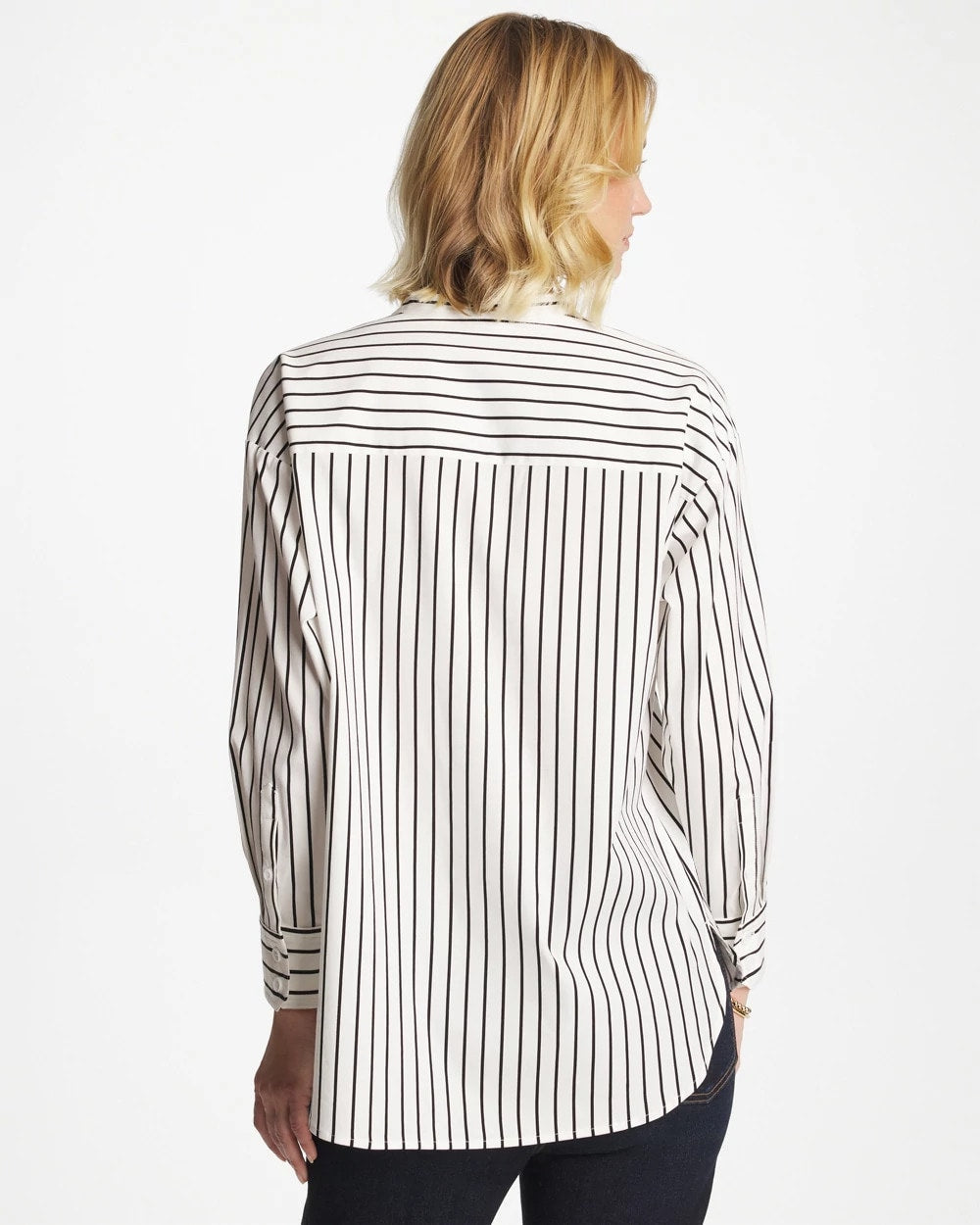 Chico's Striped Poplin Applique Tunic Black