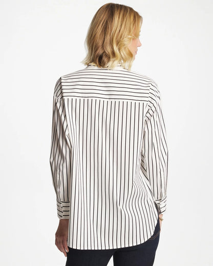 Chico's Striped Poplin Applique Tunic Black