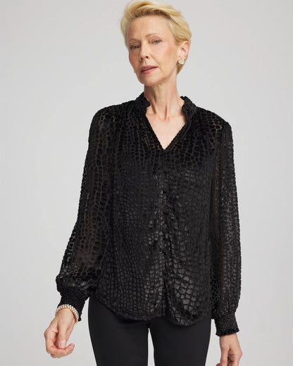 Chico's Burnout Velvet Blouse Black