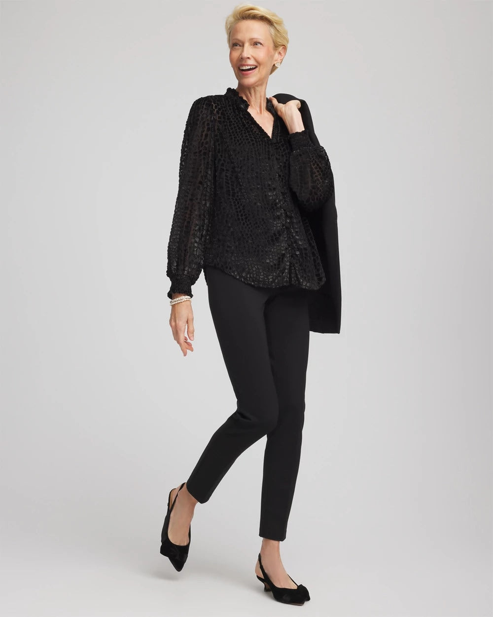 Chico's Burnout Velvet Blouse Black