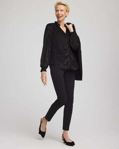 Chico's Burnout Velvet Blouse Black