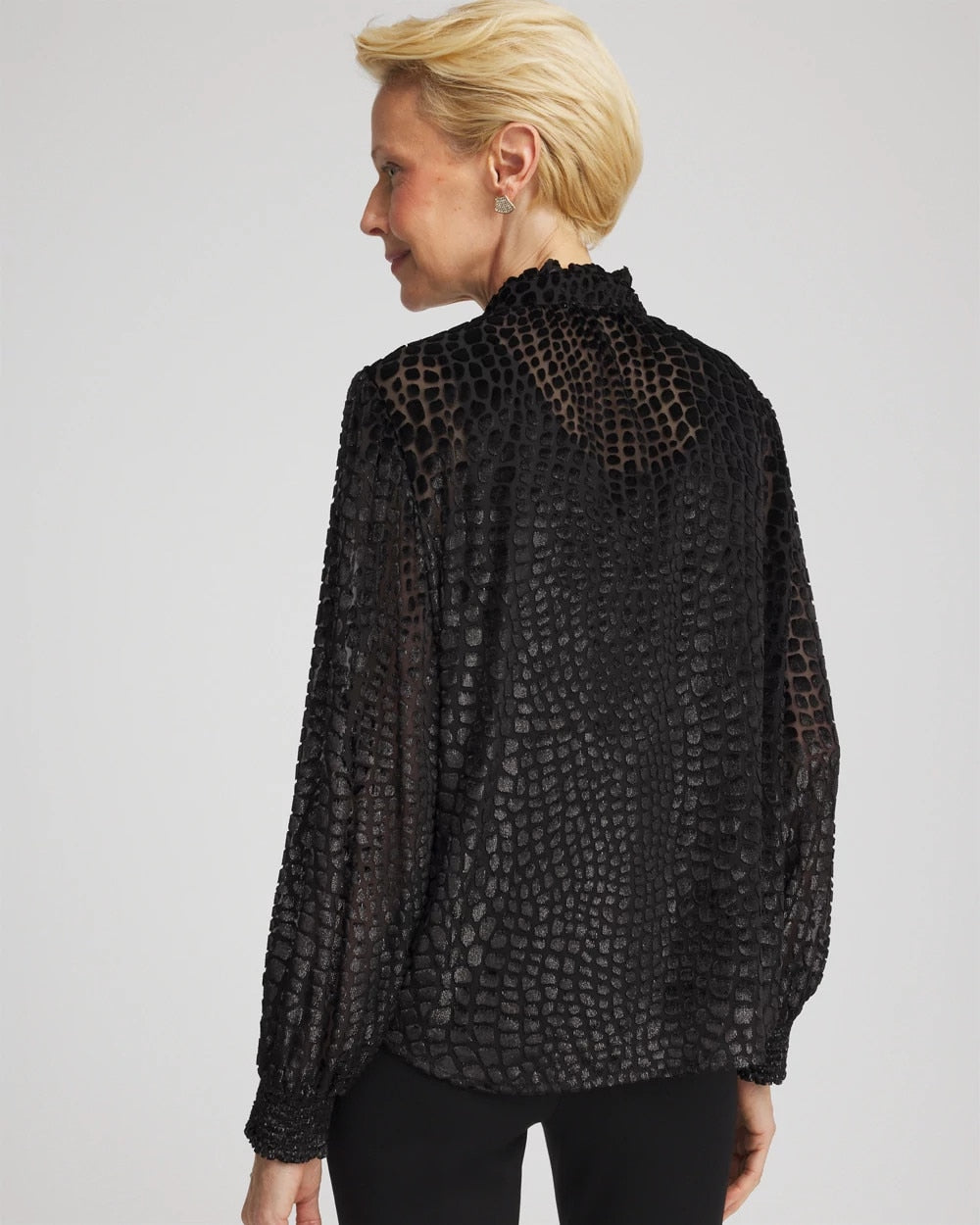 Chico's Burnout Velvet Blouse Black