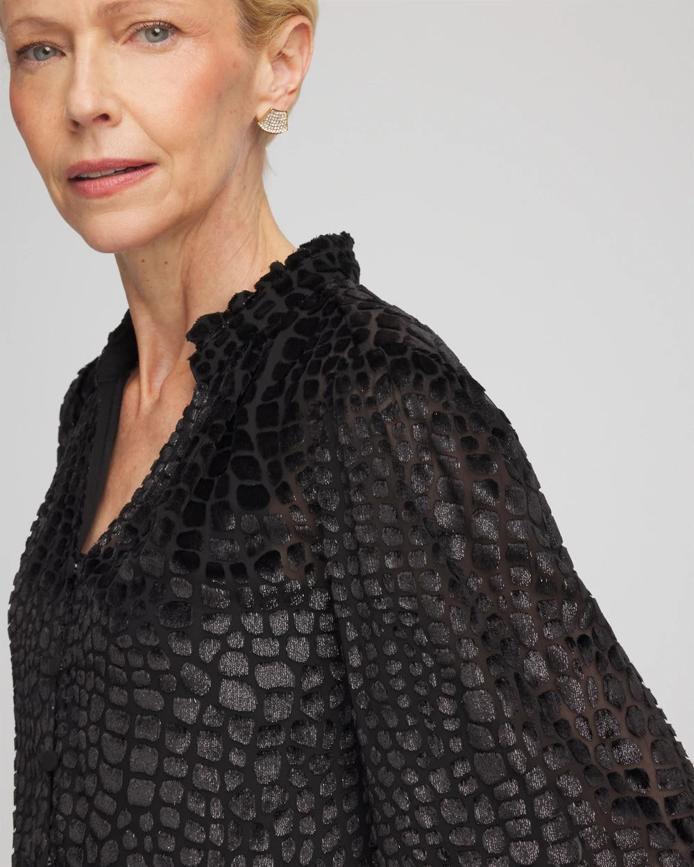 Chico's Burnout Velvet Blouse Black