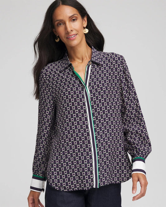 Chico's Faux Silk Twill Shirt Passport Blue