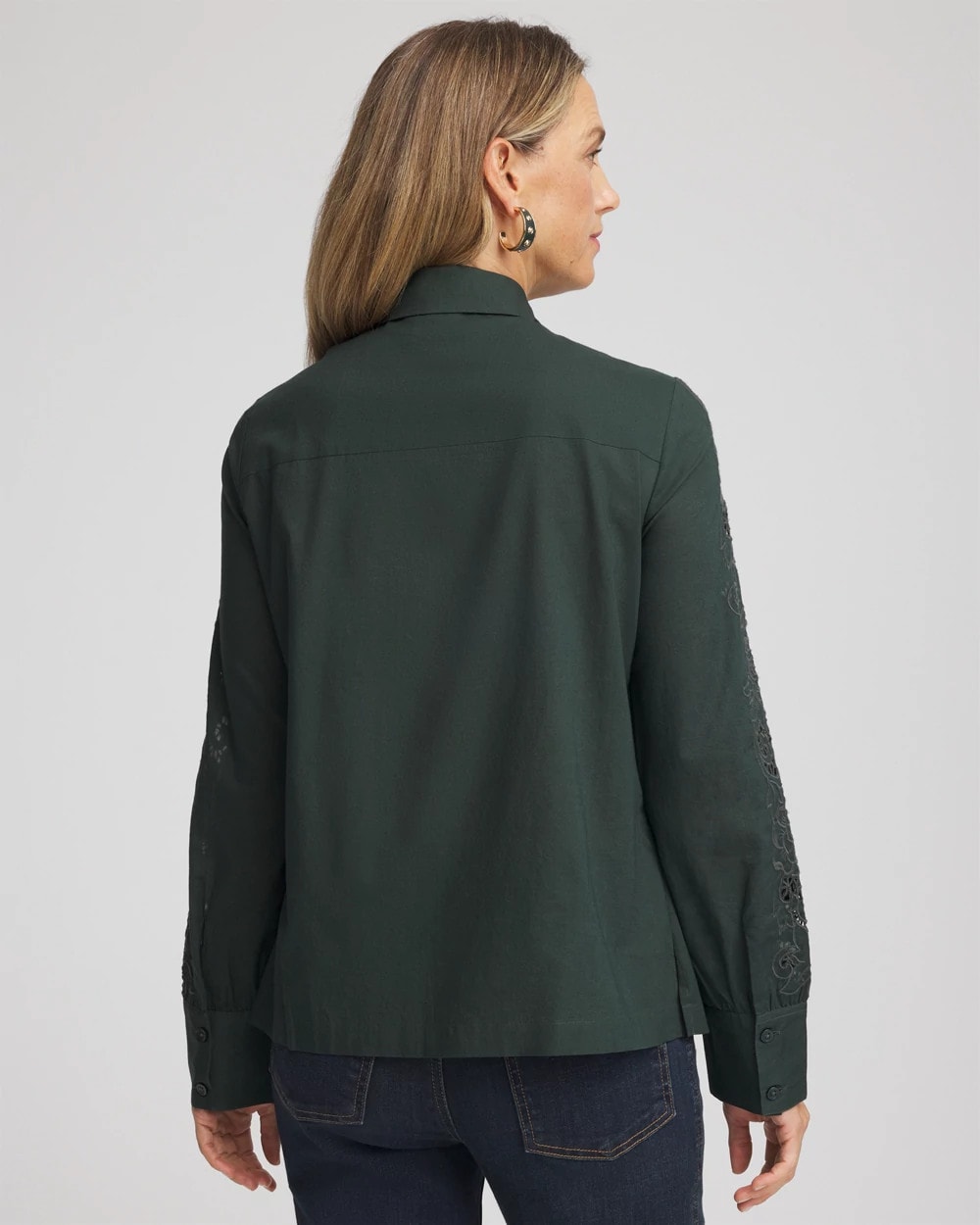 Chico's Lace Cotton Voile Shirt Darkest Spruce