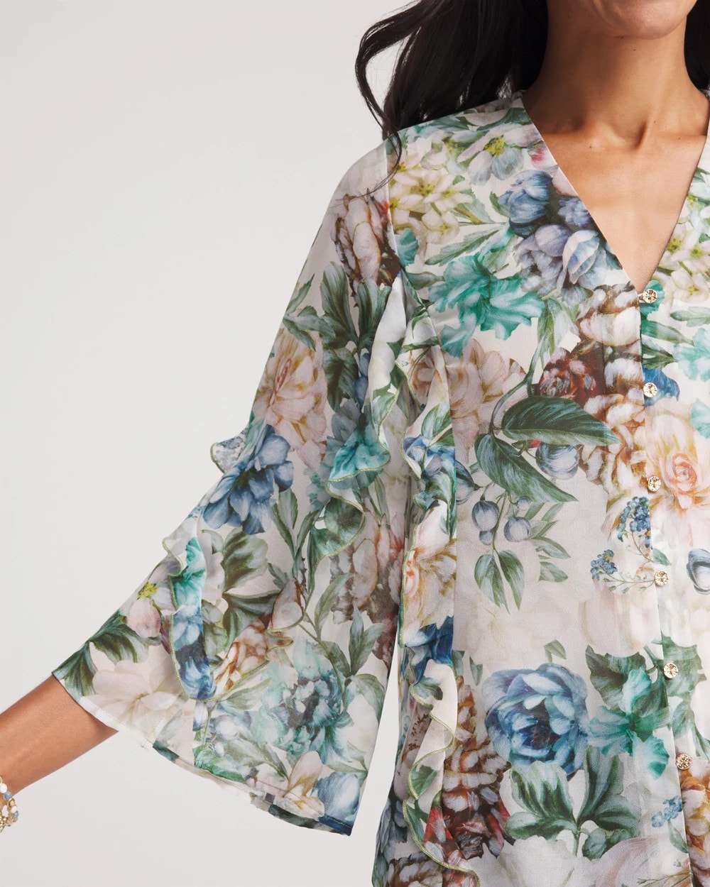 Chico's Georgette Ruffled V-Neck Blouse Rose Smoke