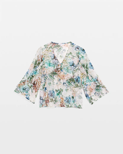Chico's Georgette Ruffled V-Neck Blouse Rose Smoke