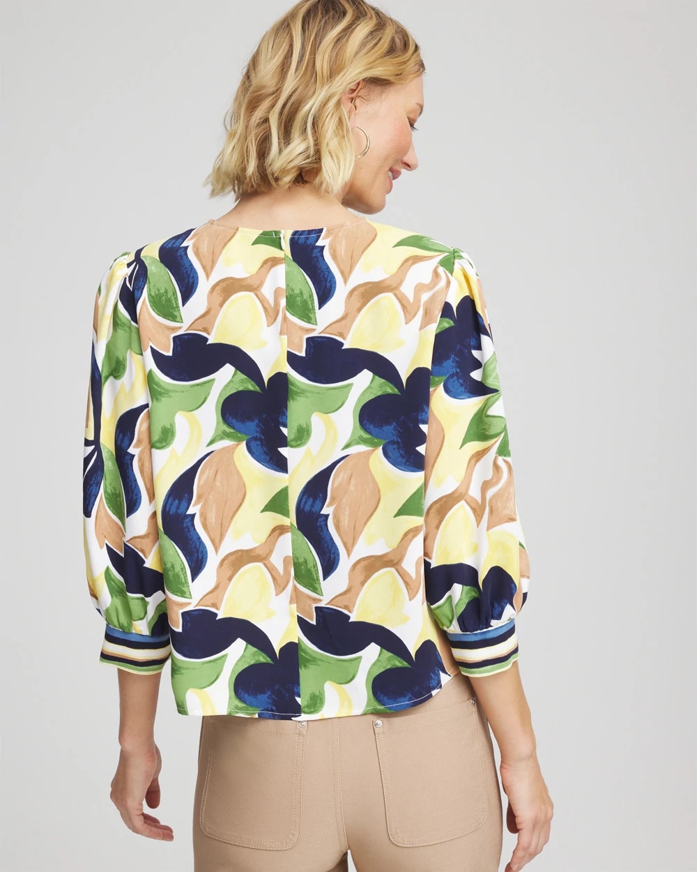 Chico's Mod Blooms Matte Satin Pullover Panna Cotta