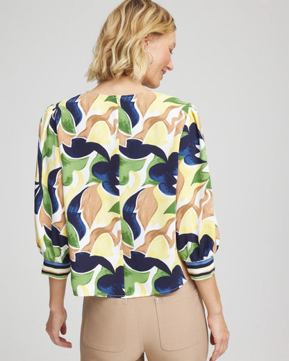 Chico's Mod Blooms Matte Satin Pullover Panna Cotta
