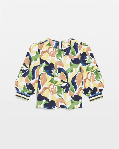 Chico's Mod Blooms Matte Satin Pullover Panna Cotta