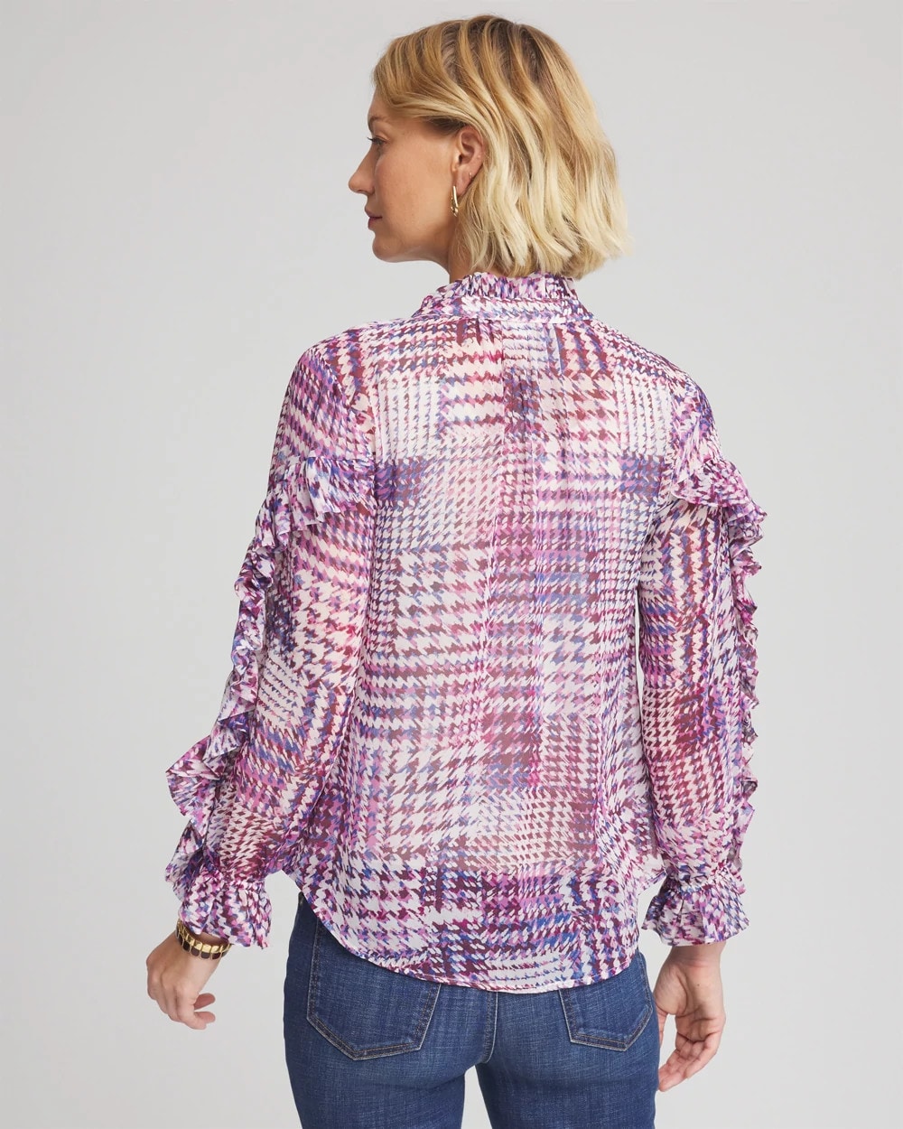 Chico's Gingham-Print Georgette Blouse Gooseberry