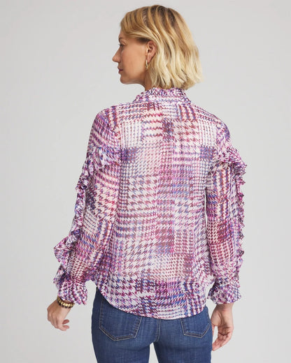 Chico's Gingham-Print Georgette Blouse Gooseberry