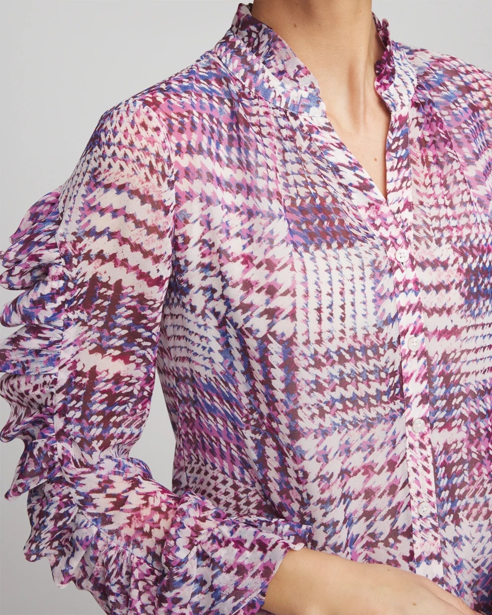 Chico's Gingham-Print Georgette Blouse Gooseberry