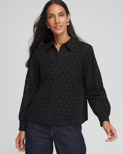 Chico's Heart Eyelet Shirt Black