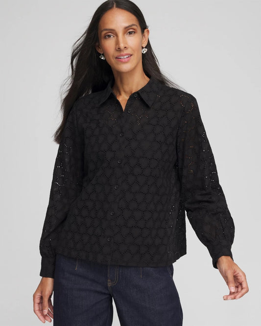 Chico's Heart Eyelet Shirt Black