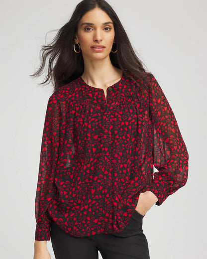 Chico's Lover Girl Georgette Blouse Love Letter Red