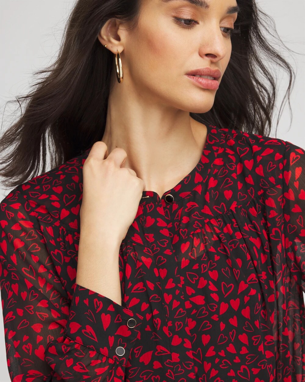 Chico's Lover Girl Georgette Blouse Love Letter Red