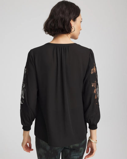 Chico's Crepe Banded Collar Blouse Black