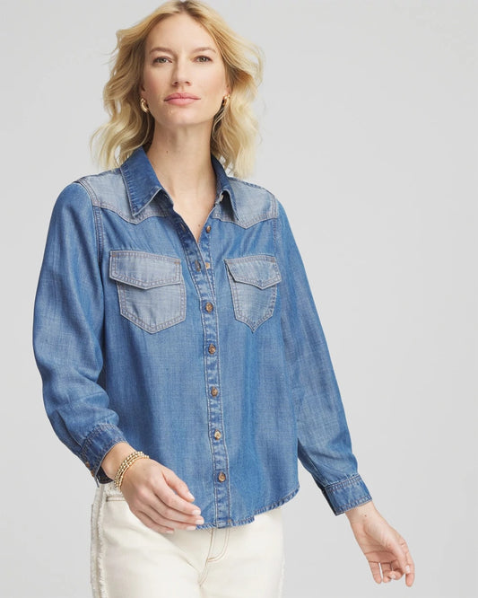 Chico's Tencel™ Colorblock Classic-Fit Shirt Bailey Indigo