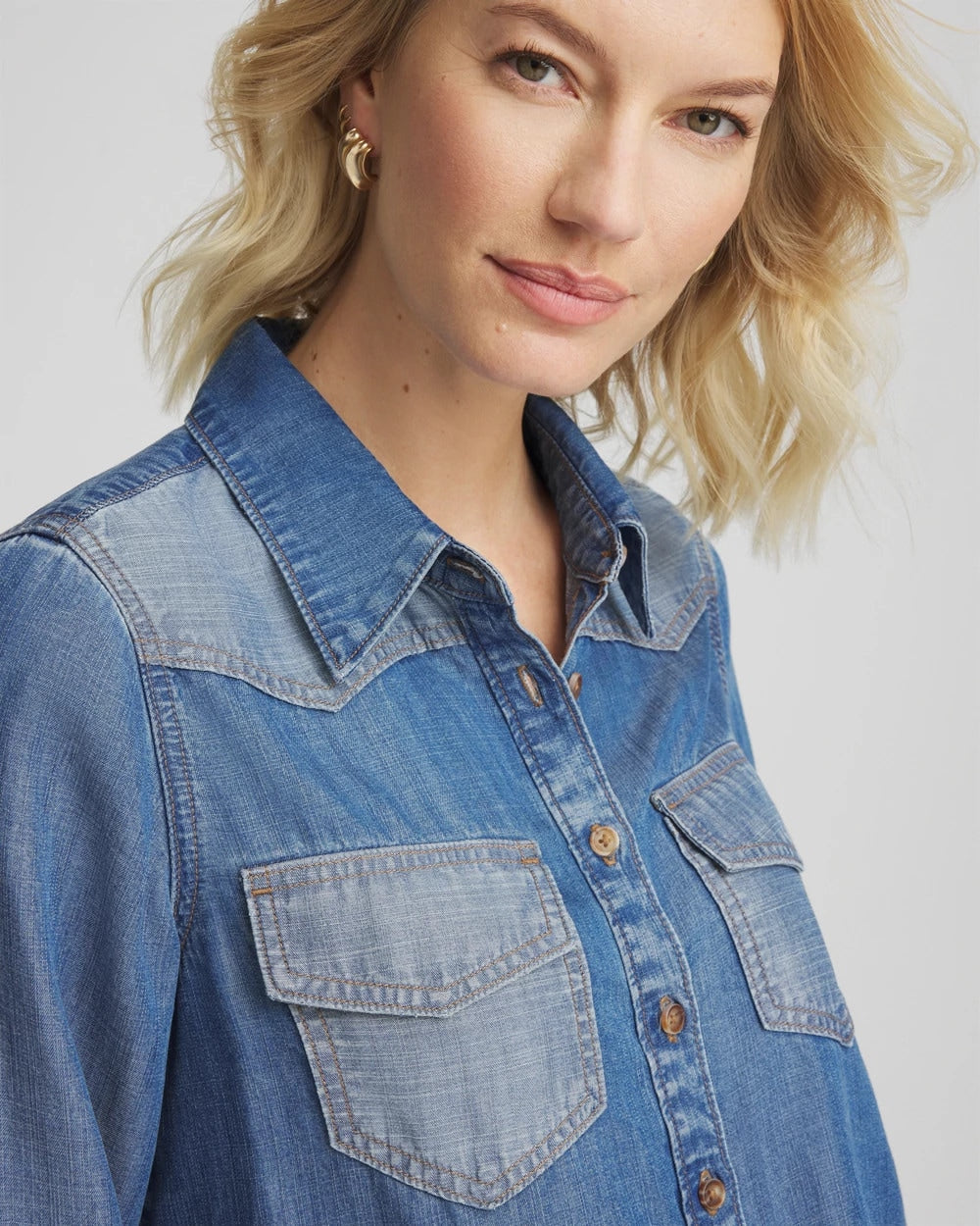 Chico's Tencel™ Colorblock Classic-Fit Shirt Bailey Indigo
