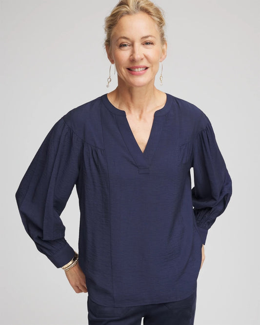 Chico's Woven Relaxed-Fit Shirt Passport Blue