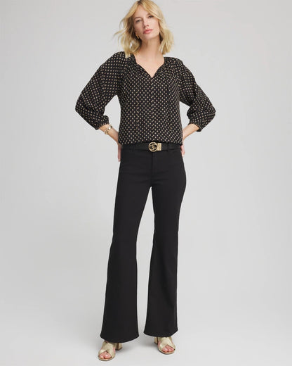 Chico's Floral Print Tie-Neck Top Black