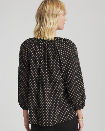 Chico's Floral Print Tie-Neck Top Black