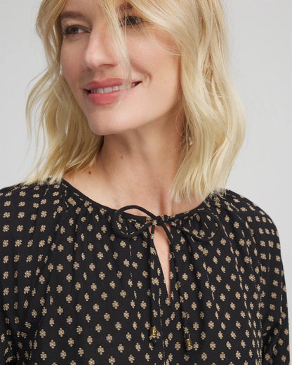 Chico's Floral Print Tie-Neck Top Black