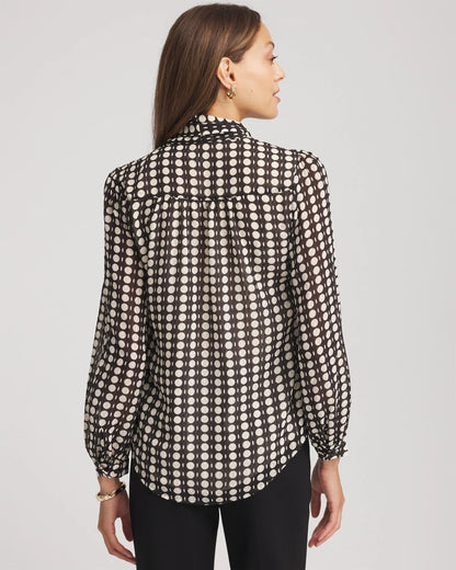 Chico's Clip-Dot Tie-Front Blouse Black